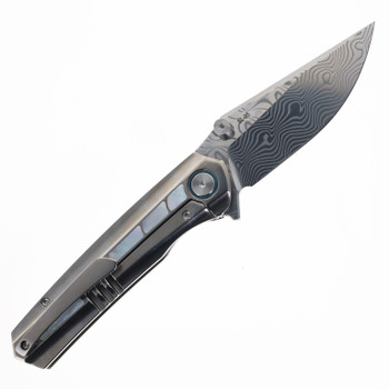 SixLeaf Folding Knife Titanium/Mother of Pearl Handle Damascus Plain Edge SL-104-Shell-Damascus