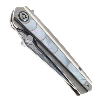 SixLeaf Folding Knife Titanium/Mother of Pearl Handle Damascus Plain Edge SL-104-Shell-Damascus