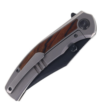SixLeaf Folding Knife Titanium/Desert Ironwood Handle Dragon Scale Damascus Plain Edge SL-101-DLC