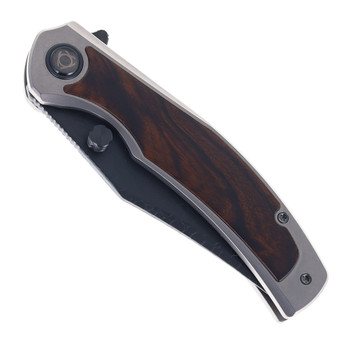 SixLeaf Folding Knife Titanium/Desert Ironwood Handle Dragon Scale Damascus Plain Edge SL-101-DLC