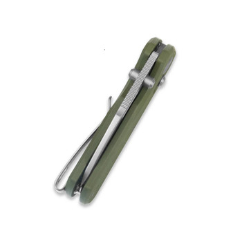 GEO Belluf Folding Knife Green G10 Handle M390 Drop Point Plain Edge Stonewash Finish GEO2508E