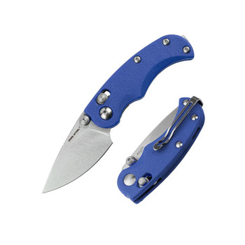Real Steel Esca Folding Knife Blue Handle 12C27 Plain Edge Satin Finish 7181SD