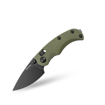 Real Steel Esca Folding Knife Green Handle 12C27 Plain Edge Black Finish 7181BG