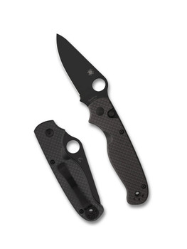 Spyderco ButtonUp Folding Knife Black Carbon Fiber/G10 Laminate Handle 8Cr13MoV Modified Clip Point Plain Edge Black Oxide Finish C275CFPBK