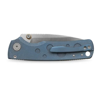 Vosteed Porcupine TiSlim Folding Knife Blue Titanium Handle S90V Drop Point Plain Edge Satin Finish A4806