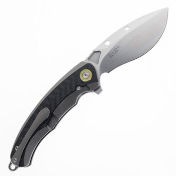 TwoSun Folding Knife Black Titanium/Carbon Fiber Handle 14C28N Plain Edge Stonewash Finish TS528-14C28N-CF