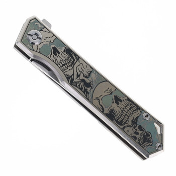 TwoSun Folding Knife Skull Titanium Handle YJ01-V1 Plain Edge Satin Finish TS20-YJ01-V1-Skull