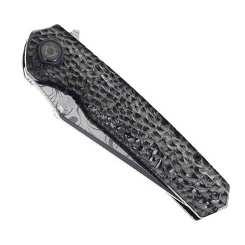 SixLeaf Folding Knife Black Titanium Handle Damascus Plain Edge SL-95-Engrave