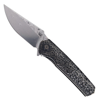 SixLeaf Folding Knife Black Titanium Handle Damascus Plain Edge SL-95-Engrave