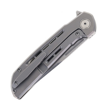 Reate Remedy Folding Knife Beadblast Titanium Handle Elmax Drop Point Plain Edge Satin Finish