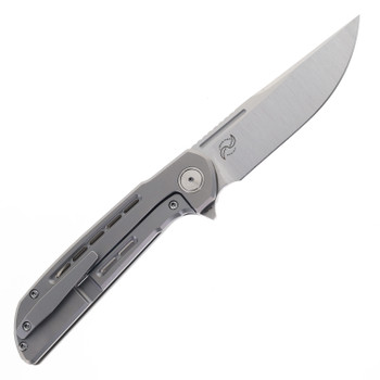 Reate Remedy Folding Knife Beadblast Titanium Handle Elmax Drop Point Plain Edge Satin Finish