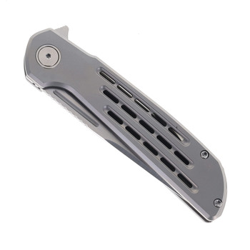 Reate Remedy Folding Knife Beadblast Titanium Handle Elmax Drop Point Plain Edge Satin Finish