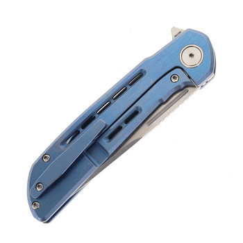 Reate Remedy Folding Knife Satin/Blue Titanium Handle Elmax Drop Point Plain Edge Satin Finish
