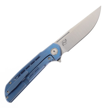 Reate Remedy Folding Knife Satin/Blue Titanium Handle Elmax Drop Point Plain Edge Satin Finish