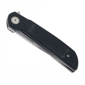 Reate Remedy Folding Knife Fatcarbon Black Glass FatCarbon Handle Elmax Plain Edge Belt Satin Blade