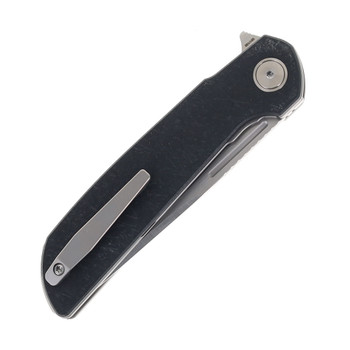 Reate Remedy Folding Knife Fatcarbon Black Glass FatCarbon Handle Elmax Plain Edge Belt Satin Blade