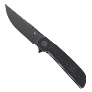 Reate Remedy Folding Knife Black Glass FatCarbon Handle Elmax Drop Point Plain Edge Belt DLC Blade