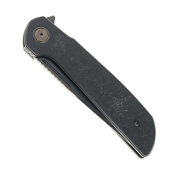 Reate Remedy Folding Knife Black Glass FatCarbon Handle Elmax Drop Point Plain Edge Belt DLC Blade