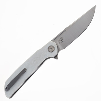 Reate Remedy Folding Knife White Glass FatCarbon Handle Elmax Drop Point Plain Edge Belt Satin Blade