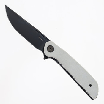 Reate Remedy Folding Knife White Glass FatCarbon Handle Elmax Drop Point Plain Edge Belt DLC Blade 