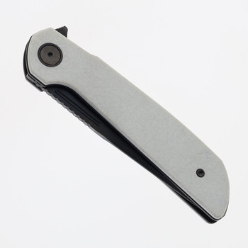 Reate Remedy Folding Knife White Glass FatCarbon Handle Elmax Drop Point Plain Edge Belt DLC Blade 