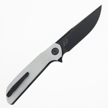 Reate Remedy Folding Knife White Glass FatCarbon Handle Elmax Drop Point Plain Edge Belt DLC Blade 