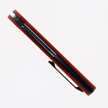 Reate Remedy Folding Knife Red Glass FatCarbon Handle Elmax Drop Point Plain Edge Belt DLC Blade