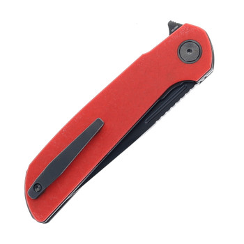 Reate Remedy Folding Knife Red Glass FatCarbon Handle Elmax Drop Point Plain Edge Belt DLC Blade