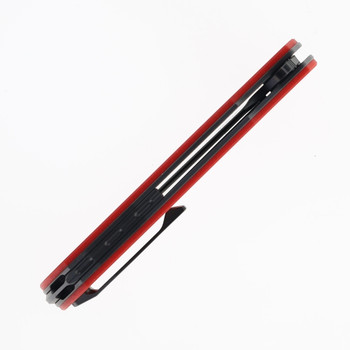 Reate Remedy Folding Knife Red Glass FatCarbon Handle Elmax Drop Point Plain Edge Belt DLC Blade