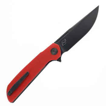 Reate Remedy Folding Knife Red Glass FatCarbon Handle Elmax Drop Point Plain Edge Belt DLC Blade