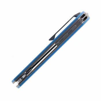 Reate Remedy Folding Knife Blue Glass FatCarbon Handle Elmax Drop Point Plain Edge Belt Satin Blade