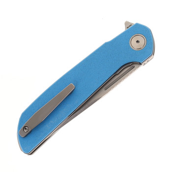 Reate Remedy Folding Knife Blue Glass FatCarbon Handle Elmax Drop Point Plain Edge Belt Satin Blade