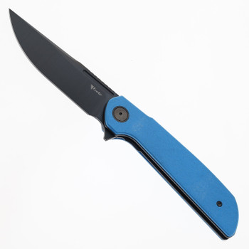 Reate Remedy Folding Knife Blue Glass FatCarbon Handle Elmax Drop Point Plain Edge Belt DLC Blade