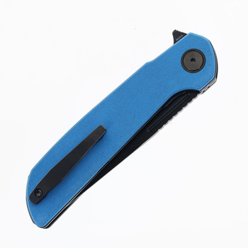 Reate Remedy Folding Knife Blue Glass FatCarbon Handle Elmax Drop Point Plain Edge Belt DLC Blade