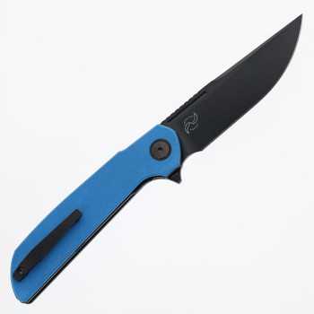 Reate Remedy Folding Knife Blue Glass FatCarbon Handle Elmax Drop Point Plain Edge Belt DLC Blade