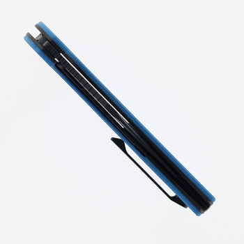 Reate Remedy Folding Knife Blue Glass FatCarbon Handle Elmax Drop Point Plain Edge Belt DLC Blade