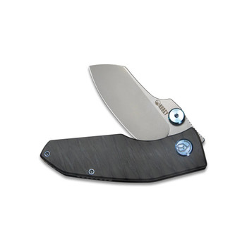 Kubey Monsterdog Frame Lock Folding Knife Black Titanium Handle M390 Sheepsfoot Plain Edge Bead Blast Finish KB285D