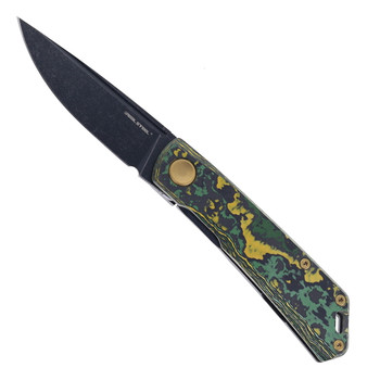 Real Steel Folding Knife Lava Flow FatCarbon/Titanium Handle N690 Drop Point Plain Edge Satin Finish 7072FC10