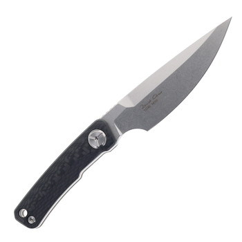 TwoSun Mini Fixed Blade Knife Black Carbon Fiber Handle M390 Plain Edge Satin Finish TS540-M390-KS