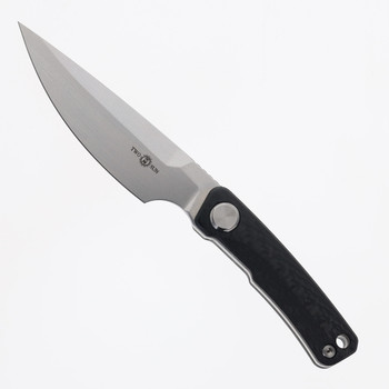 TwoSun Mini Fixed Blade Knife Black Carbon Fiber Handle M390 Plain Edge Satin Finish TS540-M390-KS