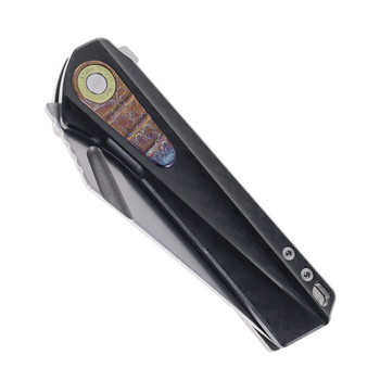 TwoSun Folding Knife Black Titanium/Carbon Fiber Handle K110 Plain Edge Stonewash Finish TS523