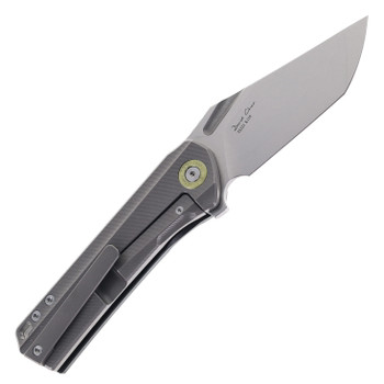 TwoSun Folding Knife Black Titanium/Carbon Fiber Handle K110 Plain Edge Stonewash Finish TS523