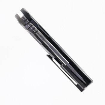 TwoSun Folding Knife Black Titanium/Carbon Fiber Handle K110 Plain Edge Stonewash Finish TS523