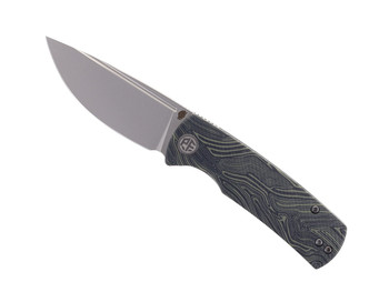 Open Box/Return Petrified Fish Mini Beluga   Pocket Knife Green Gmascus Handle 14C28N Plain Edge Sandblast Finish PF-P01 XGRDMP