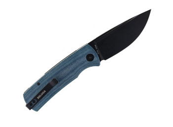 Petrified Fish Beluga Folding Knife Blue Micarta Handle K110 Black Stonewash Finish P01-BMW