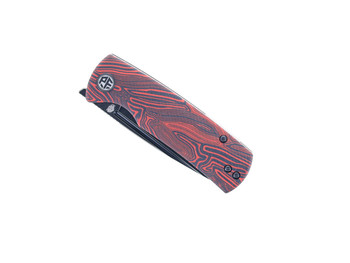 Open Box/Return Petrified Fish Mini Beluga Pocket Knife Red Gmascus Handle 14C28N Plain Edge Black Stonewash Finish PF-P01 XRDMW