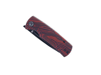 Open Box/Return Petrified Fish Mini Beluga Pocket Knife Red Gmascus Handle 14C28N Plain Edge Black Stonewash Finish PF-P01 XRDMW