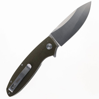 Open Box/ Return Petrified Fish Folding Knife Olive Green Micarta Handle D2 Plain Edge Satin Finish B01-KAS