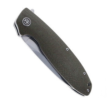 Open Box/ Return Petrified Fish Folding Knife Olive Green Micarta Handle D2 Plain Edge Satin Finish B01-KAS