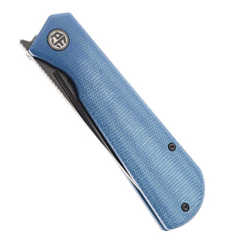 Open Box/ Return Petrified Fish Viking Folding Knife Blue Micarta Handle K110 Plain Edge Black Stonewash Finish PFP07-BMDW